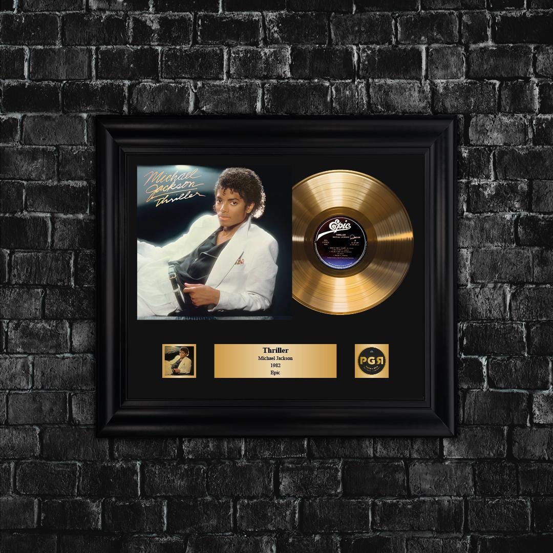 マイケルジャクソン スリラー 24kt Gold Record Display Michael Jackson Thriller Gold Vinyl Record – Handmade Music Room
