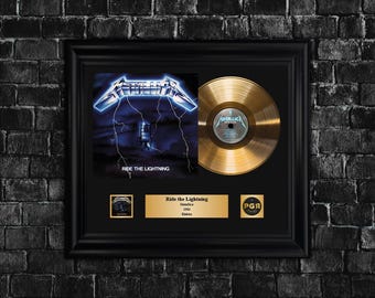 Arte de pared con vinilo dorado de Metallica / Exhibidor de discos enmarcado / Decoración de regalo para amantes del rock