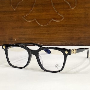 Grosses lunettes noires carrées : style punk gothique, cadeau pour lui/elle avec croix argentée