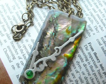 Abalone Time Atlantis Necklace - Rectangular Abalone Shell Pendant With Silver Clock Hands