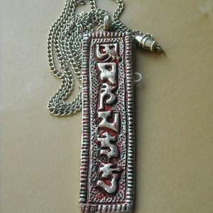 Om Mani Padme Hum Silver & Red Sparkle Tibetan/Buddhist Mantra Necklace