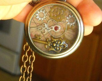 CUSTOM OOAK Vintage Antique Steampunk Victorian Edwardian Art Nouveau Pocket Watch Cosplay Necklace