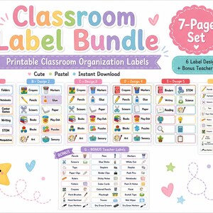 Etiquetas de organización para el aula en tonos pastel / 6 diseños + etiquetas adicionales para el profesor (imprimibles)