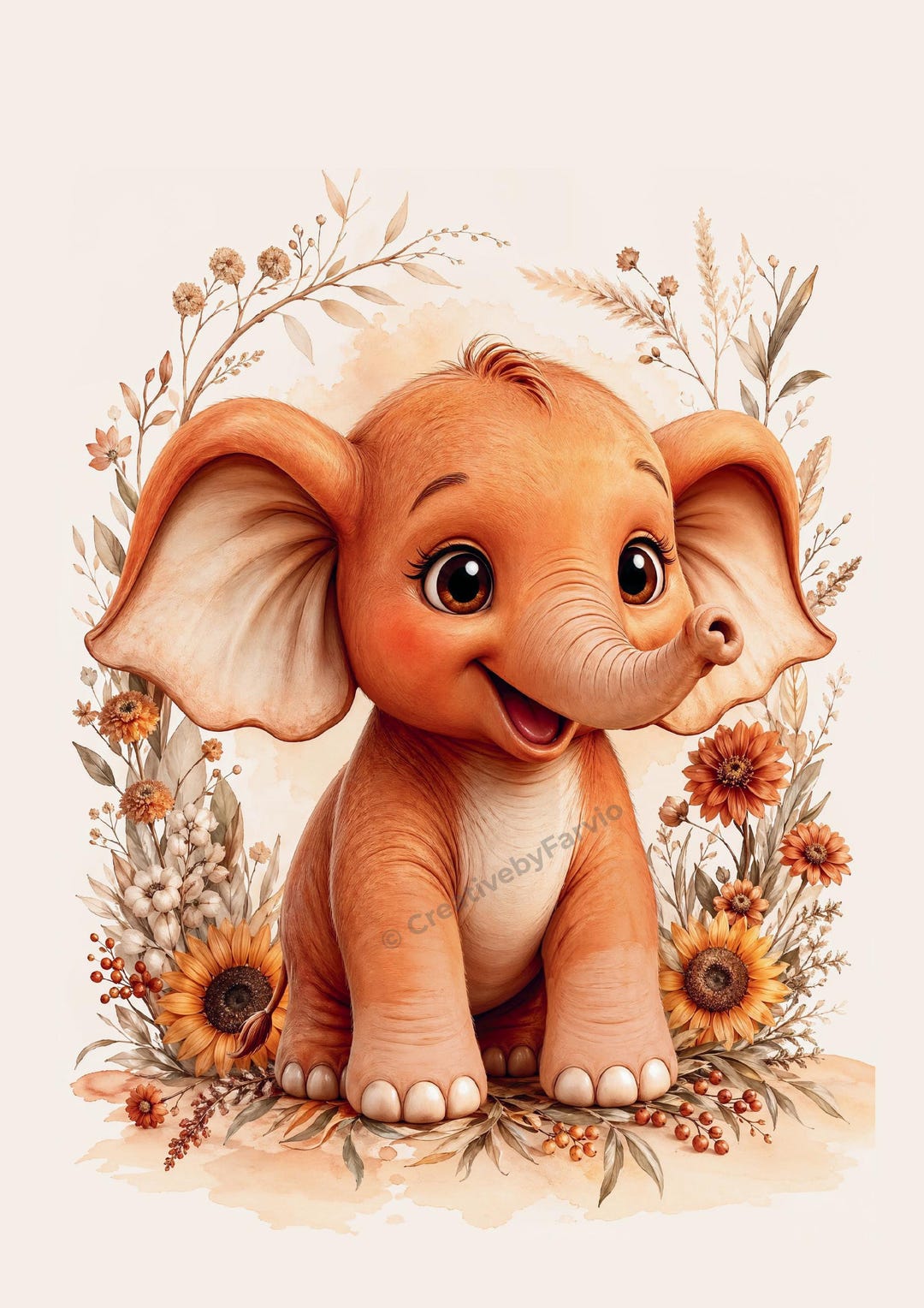 Baby Elephant Boho Poster | Premium Nursery Wall Art | Kids Room Decor ...