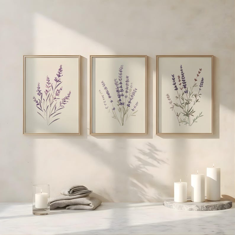 Lavender Bathroom Wall Art Set of 3 | Zen Spa Wellness Prints | Self ...