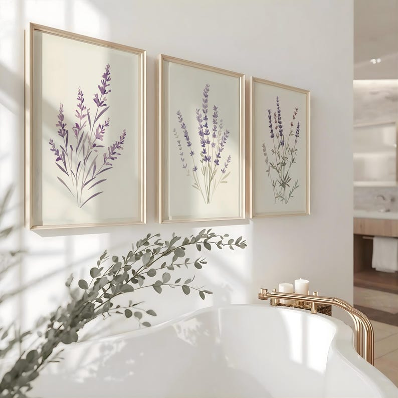 Lavender Bathroom Wall Art Set of 3 | Zen Spa Wellness Prints | Self ...