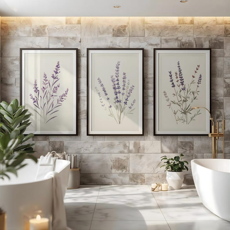 Lavender Bathroom Wall Art Set of 3 | Zen Spa Wellness Prints | Self ...