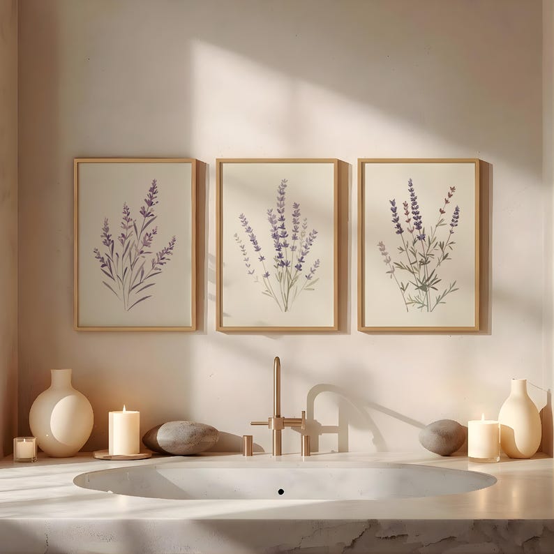 Lavender Bathroom Wall Art Set of 3 | Zen Spa Wellness Prints | Self ...