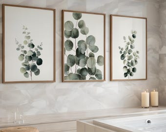 Sage Grün Badezimmer Wand Kunst | Eukalyptusdrucke für Self Care Space Decor