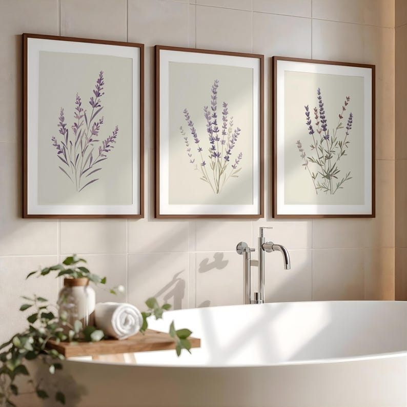 Lavender Bathroom Wall Art Set of 3 | Zen Spa Wellness Prints | Self ...