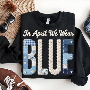 4月は青を着よう PNG | 自閉症啓発昇華プリントデザイン | パッチワーク文字クリップアート | デジタルダウンロード