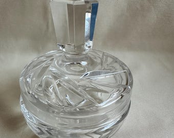 Tarro de cristal tallado vintage con tapa, joyero/dulce de mediados de siglo