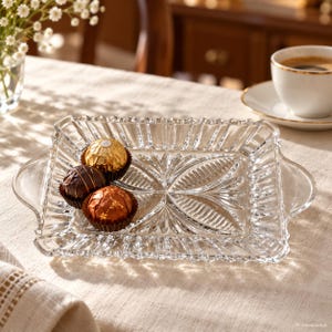 Vintage West Germany Lead Crystal Tray with Handles – 1970s Rectangular Candy Dish - 133