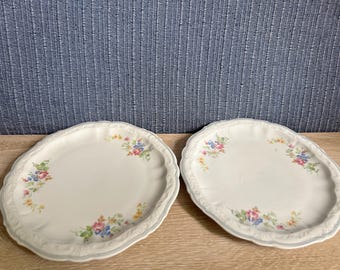 アンティーク レッティン磁器デザートプレート 2枚組 1927-1945年製 | ドイツ製花柄磁器 | クラウンマーク | ヴィンテージ ティーパーティープレート 105