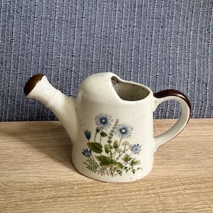 Regadera de cerámica vintage / Jarrón azul para flores silvestres, decoración rústica de granja.