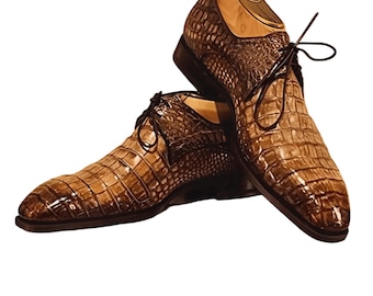 Handmade Men’s Brown Scale Texture Leather Oxford Shoes