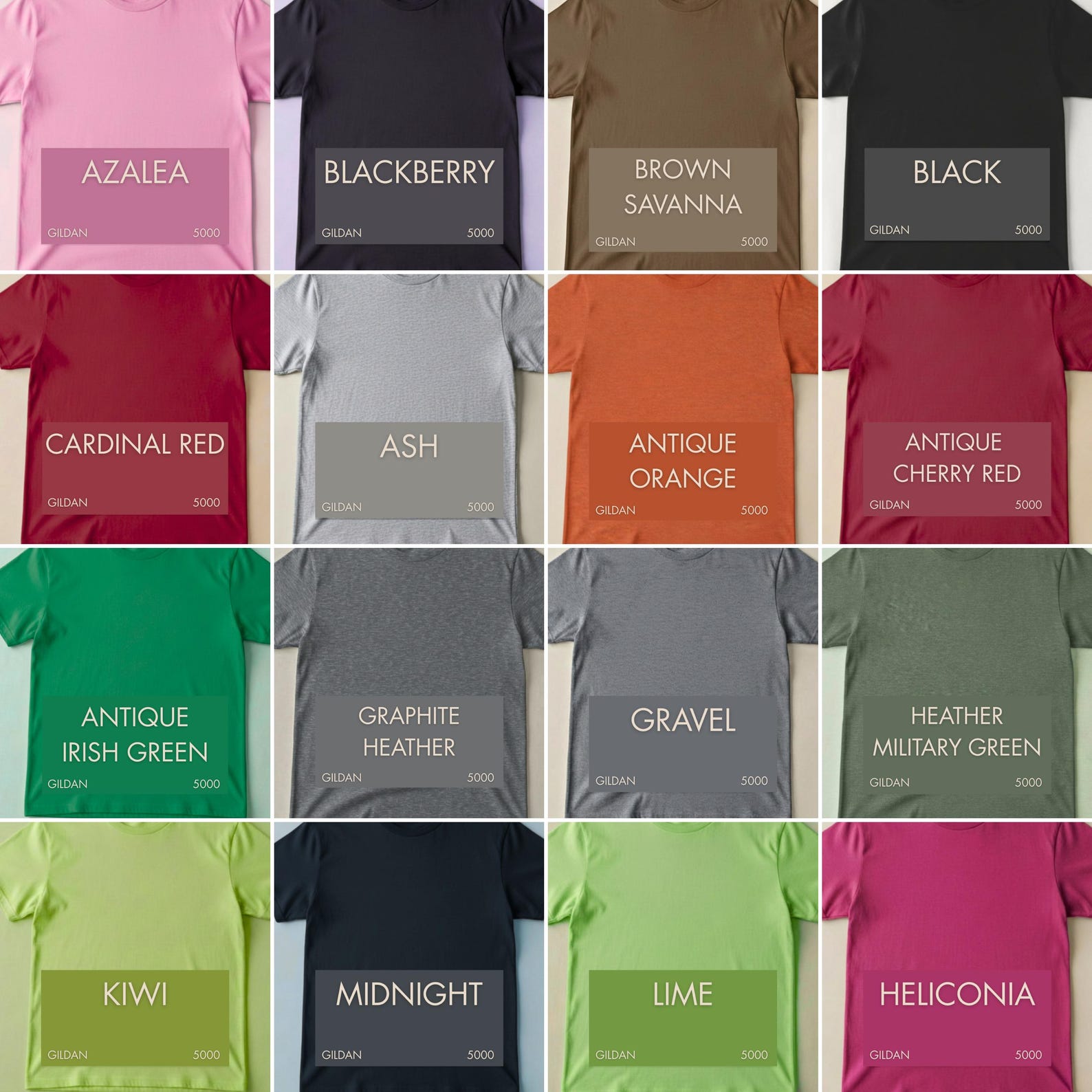 Gildan 5000 Editable Color Chart, Canva Color Chart Template, G5000 ...