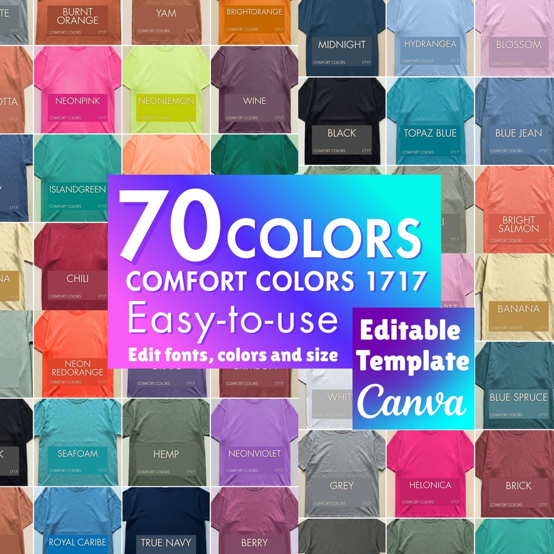 70x Colorchart Comfort Colors 1717 Editable Color Charts, Canva ...