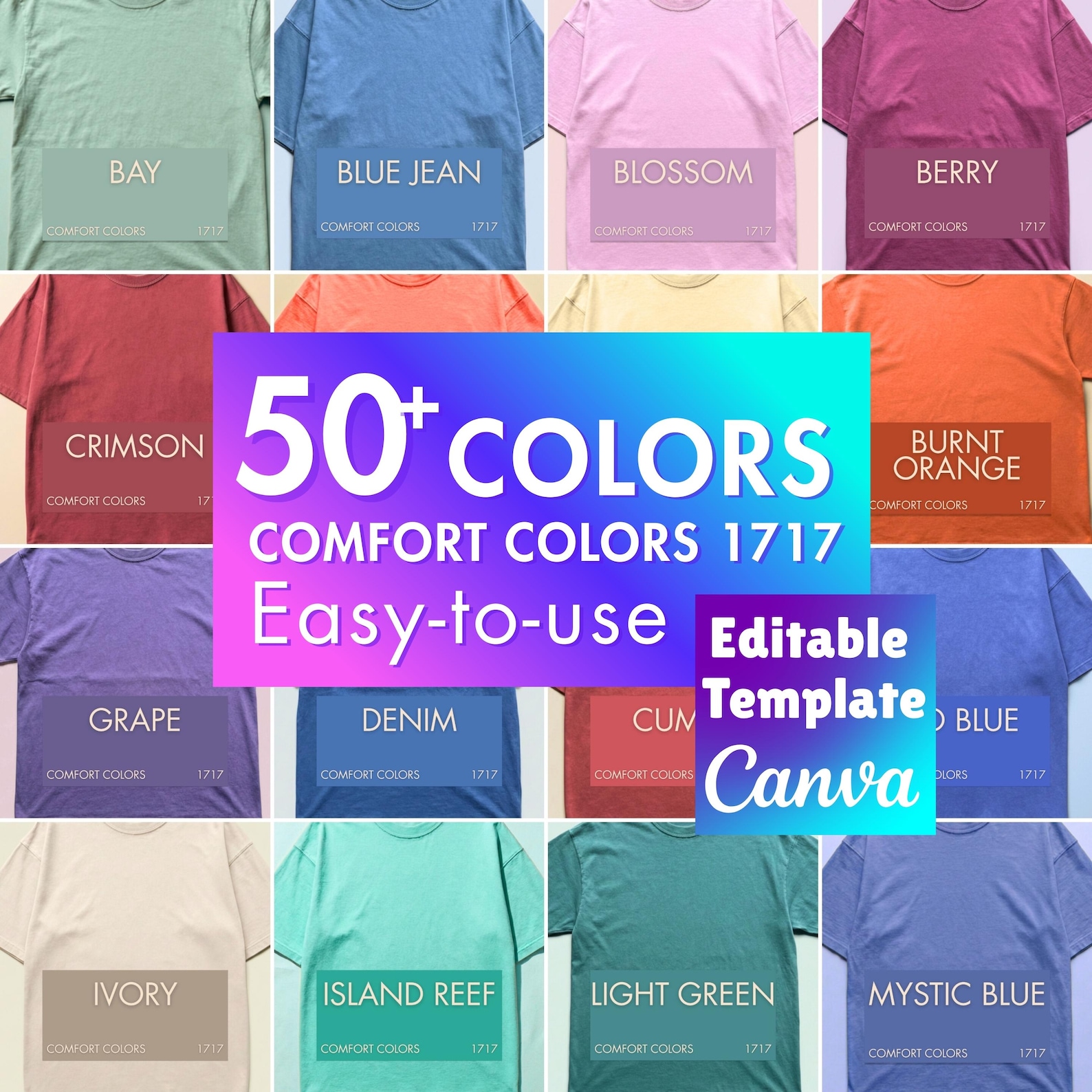 Comfort Colors 1717 Editable Color Chart, Canva Color Chart Template ...