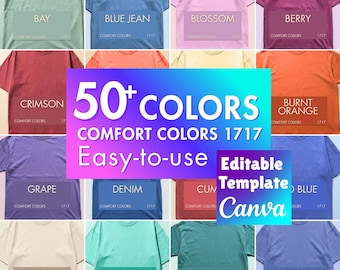 Comfort Colors 1717 Editable Color Chart, Canva Color Chart Template, CC1717 Fabric Texture Color Guide 50+ Colors