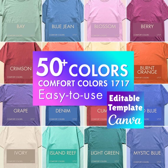 Comfort Colors 1717 Editable Color Chart, Canva Color Chart Template, CC1717 Fabric Texture Color Guide 50+ Colors