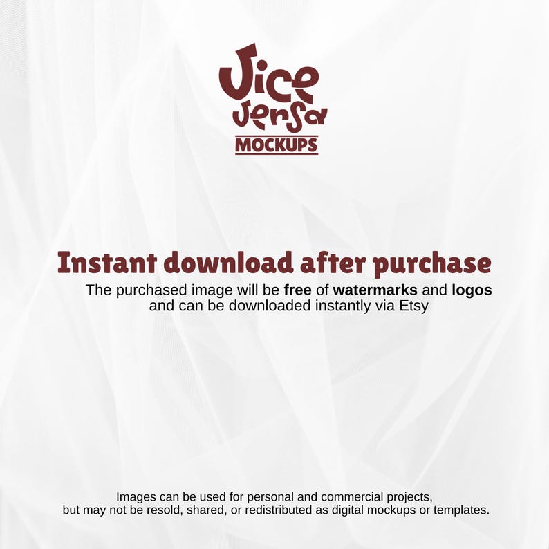 May include: A digital mockup image with the text "Jice Jersa MOCKUPS" in a dark red font. The text "Instant download after purchase" is also displayed, along with a description of the product and usage rights.