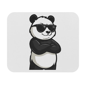 May include: A cartoon illustration of a panda in black and white, wearing sunglasses and with its arms crossed. The panda has a confident expression against a white background.