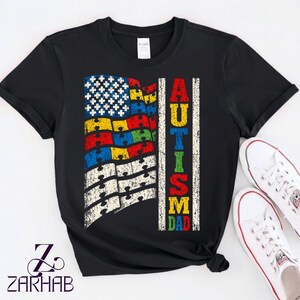 Autism Dad Shirt Autism Dad Father Autism Awareness Puzzle Pieces USA Flag T-Shirt, Autism Support Gift, Puzzle Piece Graphic Tee