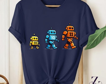 Funny Coding Shirt 01 10 11 Robot T-Shirt, Programmer Nerd Gift, Binary Code Graphic Tee