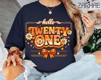Cute 21st Birthday Girl Shirt Hello Twenty One Coquette Bow 2005 T-Shirt, Girly Aesthetic Birthday Gift, Party Celebration Graphic Tee
