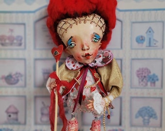 Queen of Hearts Art Doll – One of a Kind Handmade Collectible Doll, Alice in Wonderland Inspired, OOAK Art Doll
