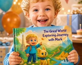 Gepersonaliseerd avonturenboek voor kinderen, verhalenboek World Explorer, aangepast kindercadeau, educatieve aandenken, uniek cadeau