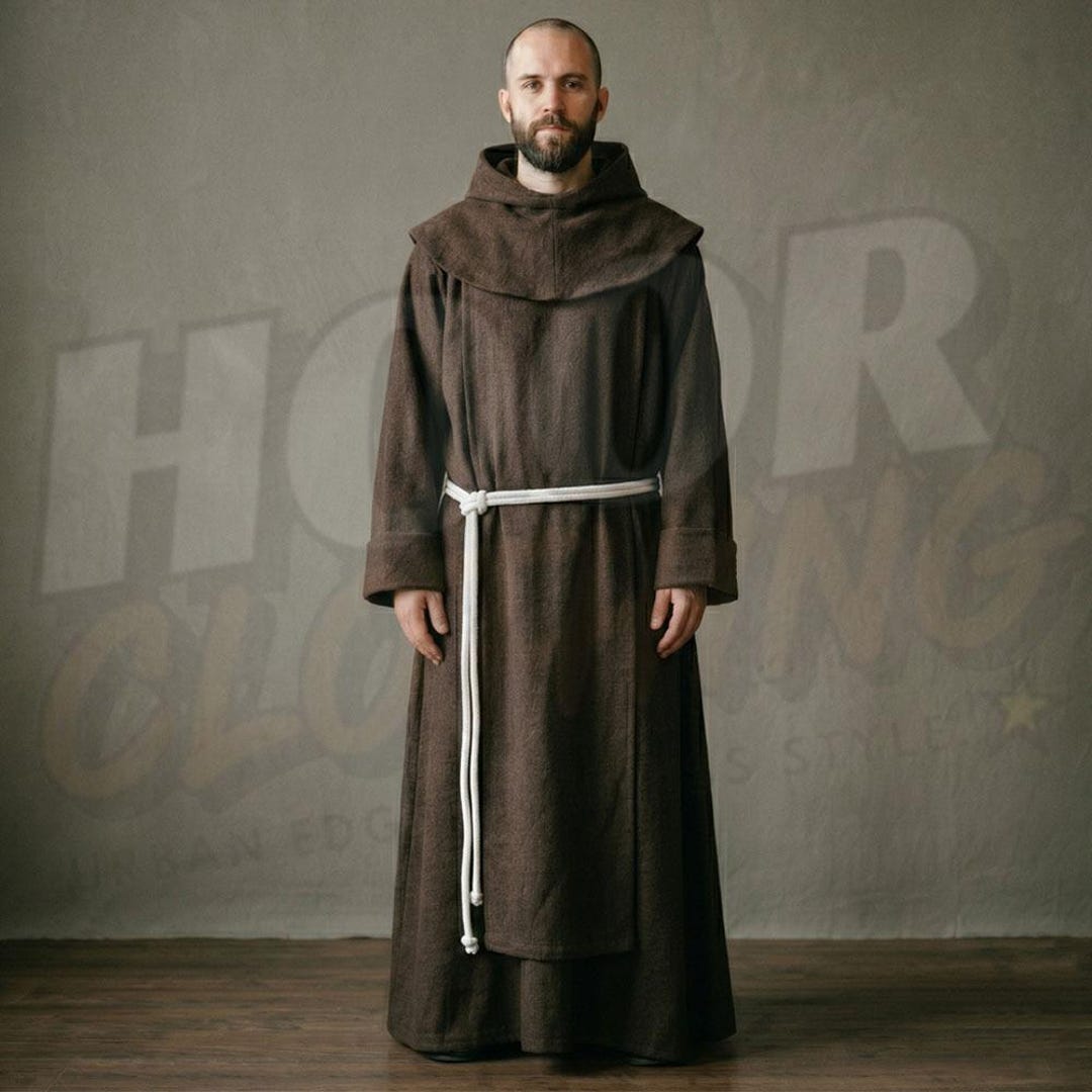 Franscican Robe Franciscan Monk Habit, Hooded Brown Robe, Medieval LARP Garb ...