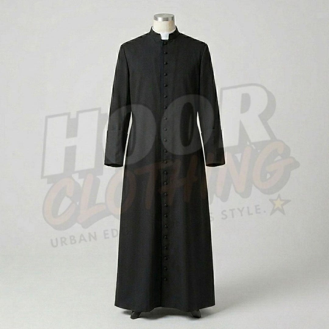 Black Clergy Cassock – Priest Robe With Roman Collar – Pastor Minister ...