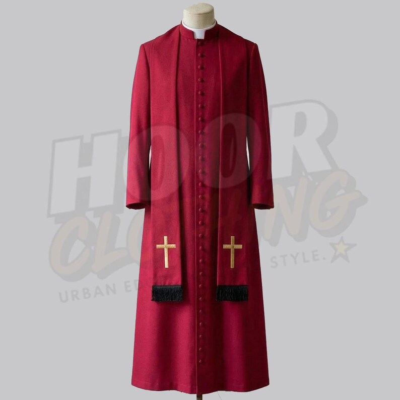 Red Cross Robe Red Priest Cassock Robe With Cross Stole - Pastor Clergy Robe ...