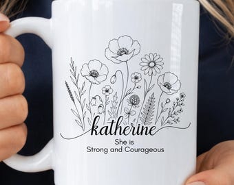 Personalized Christian Gift, Custom Name Wildflower Mug, Personal Christian Gift for Her, Faith Coffee Mug, Christian Gift for Women