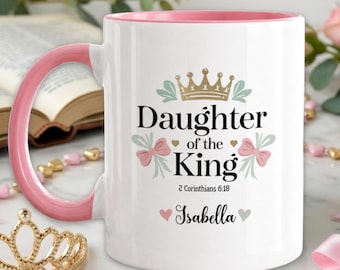 Personalized Christian Mug | Chosen Daughter of the King | 1 John 3 1 Bible Verse Cup | Custom Religious Gift for Baptism Confirmation Mom