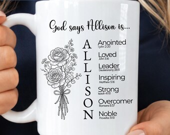God Says I Am Mug Personalized, Custom Birth Flower Christian Gift, Identity in Christ Mug, Personalized Christian Gift for Her