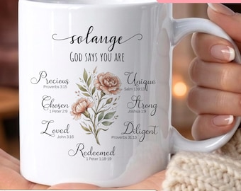 Personalized Birth Flower Mug Christian Gift for Her, Custom Name Coffee Cup, Religious Birthday Gift, God Says You Are Mug Faith Based Gift