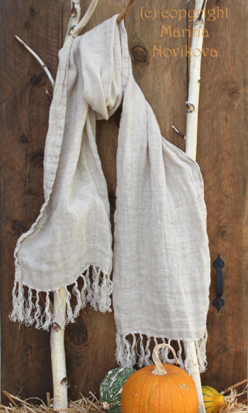 Linen Scarf with Hand Knotted Fringes for Teen or Adult in Natural Palette. Chose your color. LIMITED, some colors are DISCONTINUED image 4