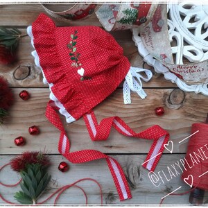 Bonnet to Match Red Micro Dot Dress. Made to Order