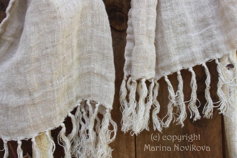 Linen Scarf with Hand Knotted Fringes for Teen or Adult in Natural Palette. Chose your color. LIMITED, some colors are DISCONTINUED image 5