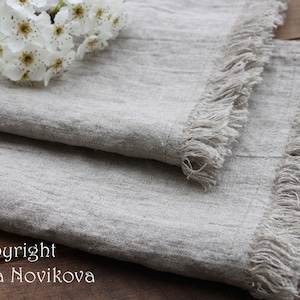 Natural Linen Tea Kitchen Towel, frayed. Classic, Rustic and ECO. Ready to ship.