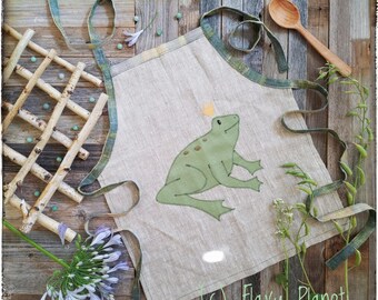 El jardín de la princesa rana o delantal de lino de cocina o mezcla de algodón, OOAK. NIÑO PEQUEÑO, 100% Lino Pesado (Lino). Listo para enviar en 4-8 años.
