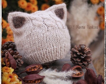 KNITTING PATTERN - Simple Kitten or Fox Ears Beanie (Nb, Baby, Toddler, Child, Adult) - Flat and Round Instruction, Pdf in ENGLISH Language.