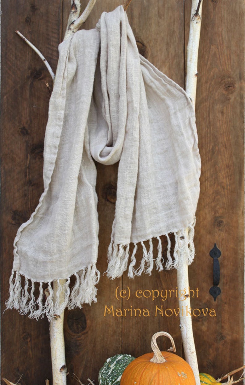 Linen Scarf with Hand Knotted Fringes for Teen or Adult in Natural Palette. Chose your color. LIMITED, some colors are DISCONTINUED image 3