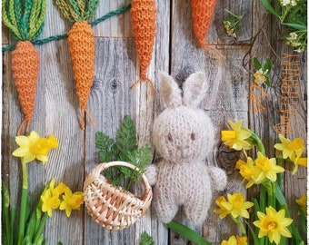 BUNNY Knitting PATTERN Two sizes Any yarn instructions pdf. Lovey Toy or Photoprop, Pdf in ENGLISH language