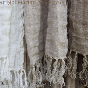 Linen Scarf with Hand Knotted Fringes for Teen or Adult in Natural Palette. Chose your color. LIMITED, some colors are DISCONTINUED image 2