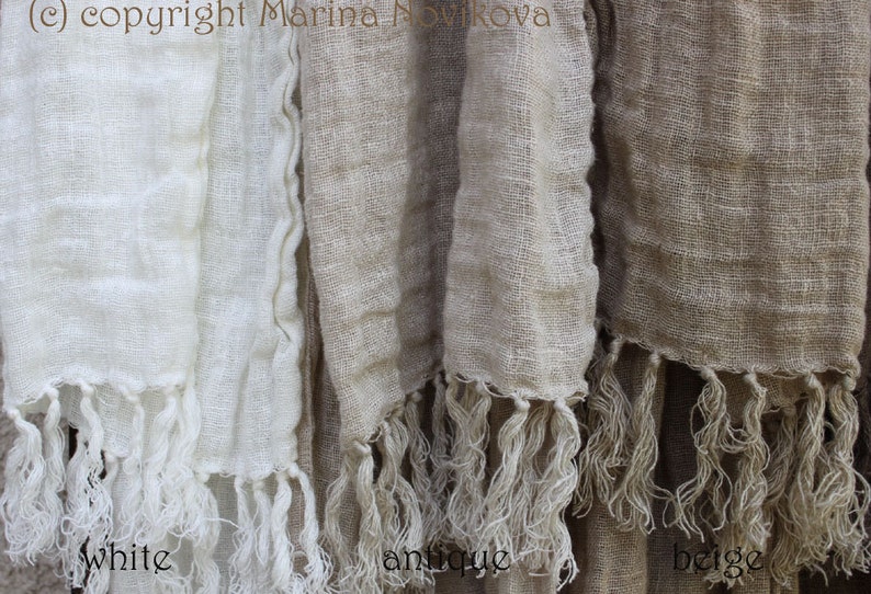 Linen Scarf with Hand Knotted Fringes for Teen or Adult in Natural Palette. Chose your color. LIMITED, some colors are DISCONTINUED image 2