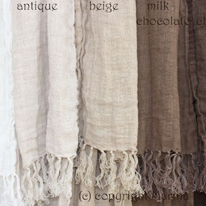 Linen Scarf with Hand Knotted Fringes for Teen or Adult in Natural Palette. Chose your color. LIMITED, some colors are DISCONTINUED image 1